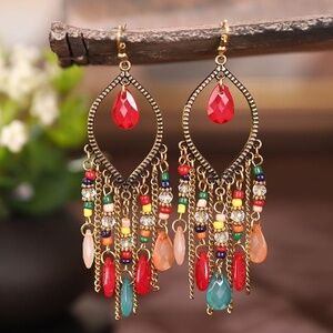 *OTTILINE* Dark Multicolor x Gold Fashion Beaded Earrings